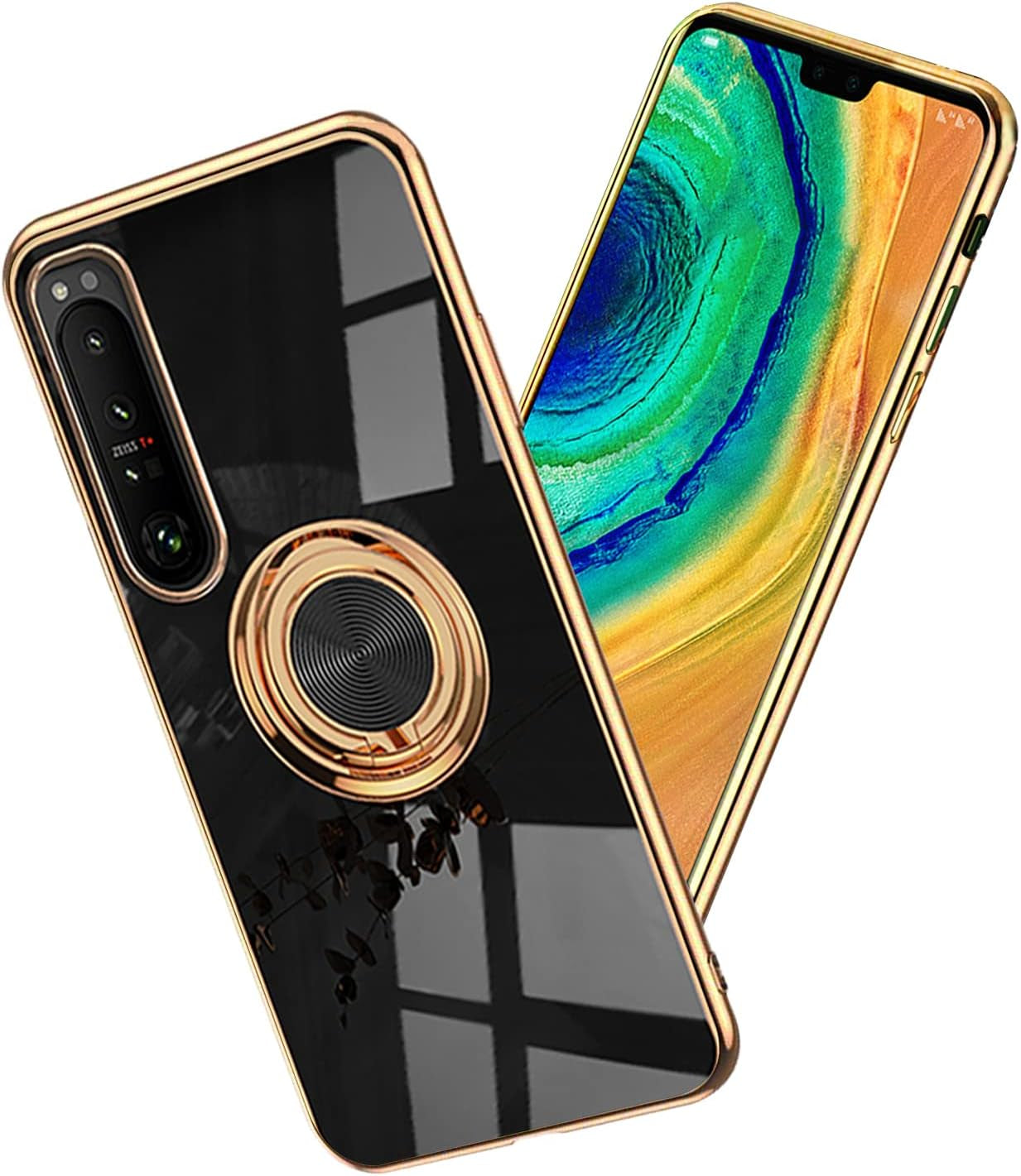 Yarxiawin Compatible with Sony Xperia 1 III Case Ring Holder Magnet Silicone, Sony Xperia 1 III Phone Case Silicone Thin White Cover Black 360° Rotatable Metal Kickstand (Black)  Yarxiawin   