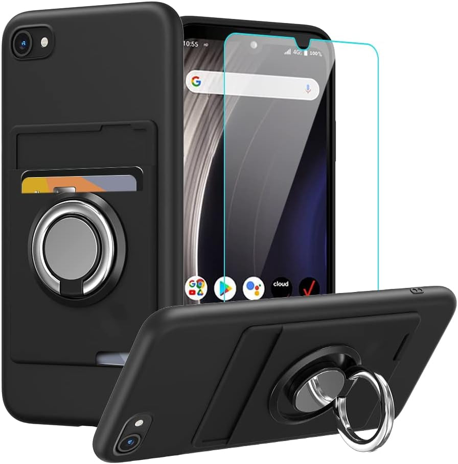 Anneey for Oneplus 11 5G Phone Case with Tempered Glass Screen Protector, Card Holder with Ring Stand Case for 1+ 11 5G Cover - Black  Anneey   