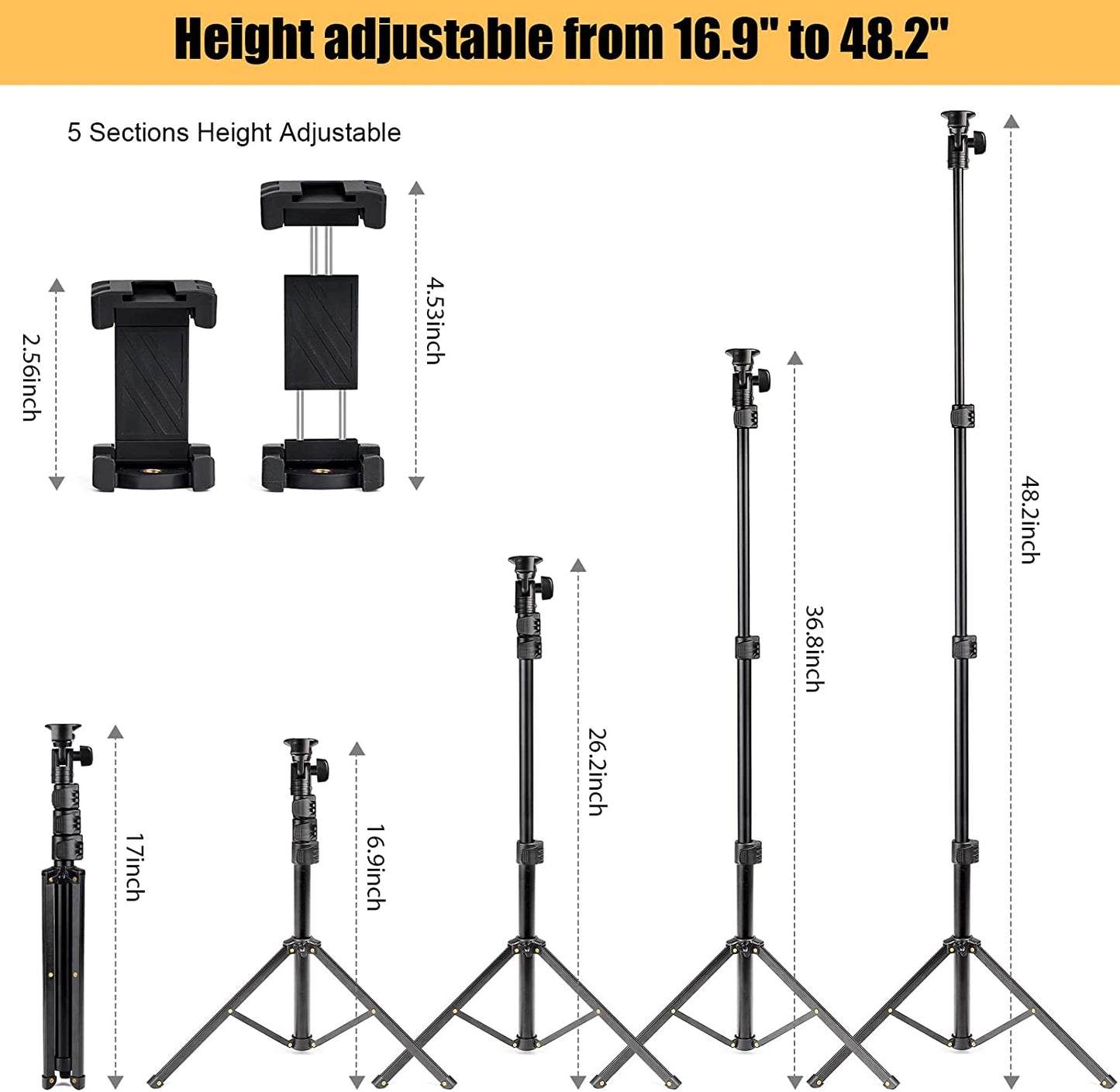 PHOPIK Phone Tripod Stand : Selfie Stick Tripod,Phone Tripod Extendable Camera & Cell Phone Tripod Stand for Iphone & Android Phone, Heavy Duty Aluminum, Lightweight  PHOPIK   