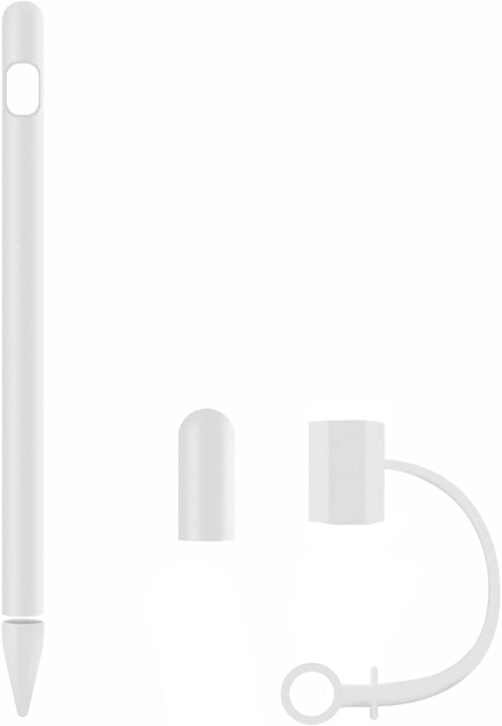 Siduater Silicone Sleeve for Apple Pencil 1St Generation, Ultra Light Pen Skin Case Cover Accessories Soft Protective Ipad Pencil Grip Holder with 2 Nib Cover, 1 Cable Adapter Tether, Pink  siduater White  