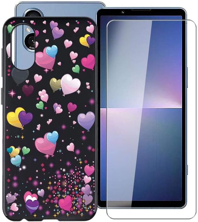 WIMSPEED Black Soft TPU Bumper Phone Case for Sony Xperia 5 V (6.1") with 1 X Tempered Glass Screen Protector, Slim Silicone Shockproof Cover for Sony Xperia 5 V - Pink Balloon  WIMSPEED   