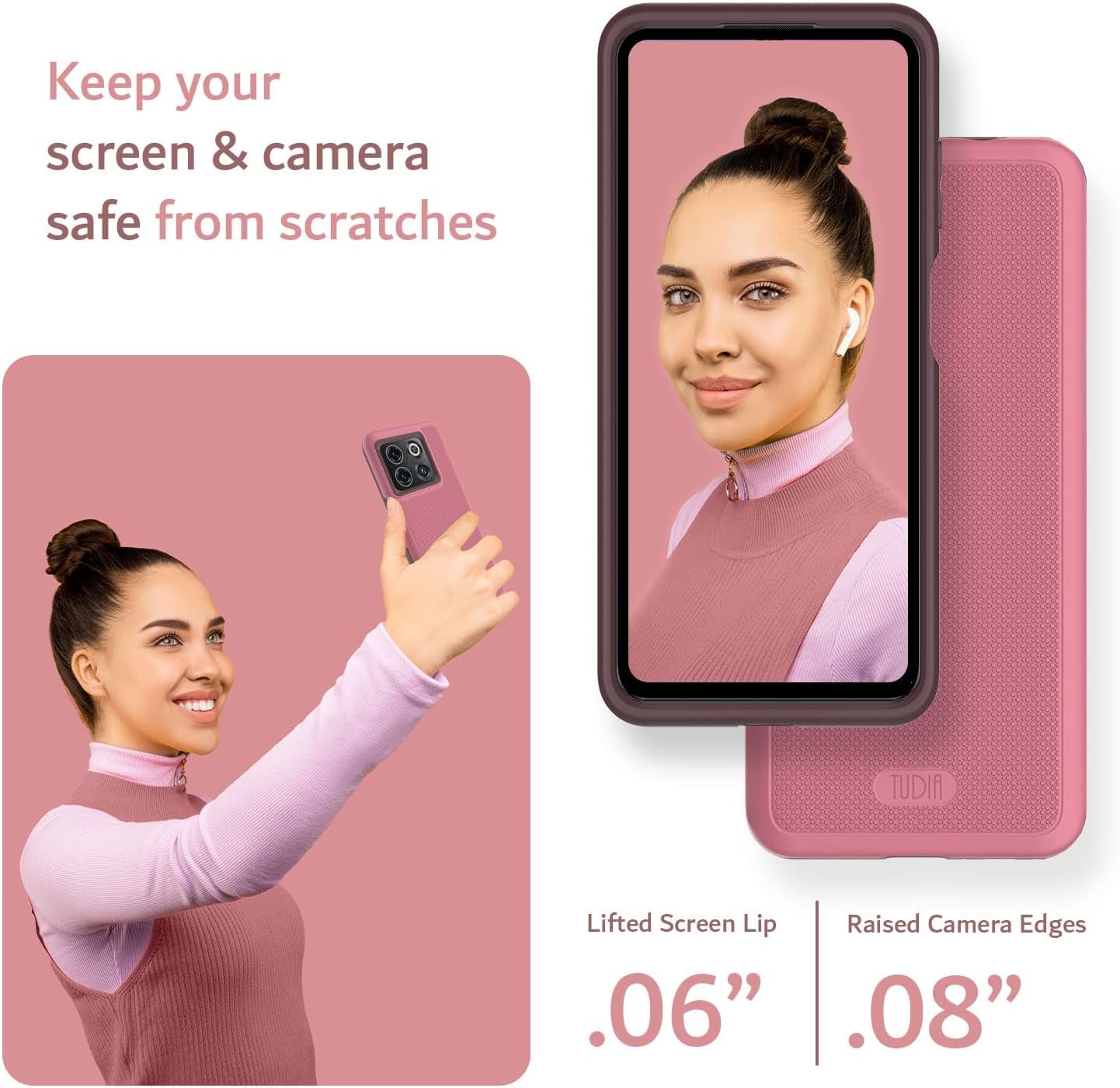 TUDIA Dualshield Grip Designed for Oneplus10T Case 5G, [Mergegrip] Shockproof Military Grade Slim Dual Layer Protection for Oneplus 10T 5G Case (Smokey Pink)  TUDIA   