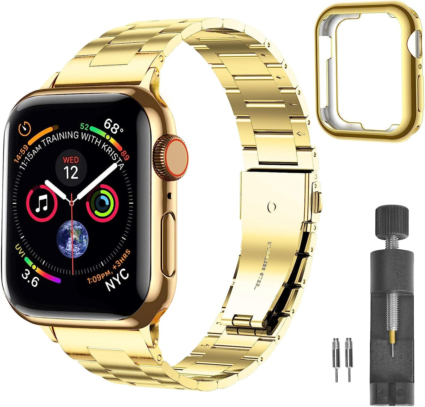 Amzaokay Band Compatible for Apple Watch Series Ultra SE Series 8 7 6 5 4 40Mm 41Mm 44Mm 45Mm 49Mm/ Series 3 2 1 38Mm 42Mm for Women Men,Stainless Steel Band for Iwatch Replacement Strap  AmzAokay Ultra Thin Style-Gold 49mm/45mm/44mm/42mm 