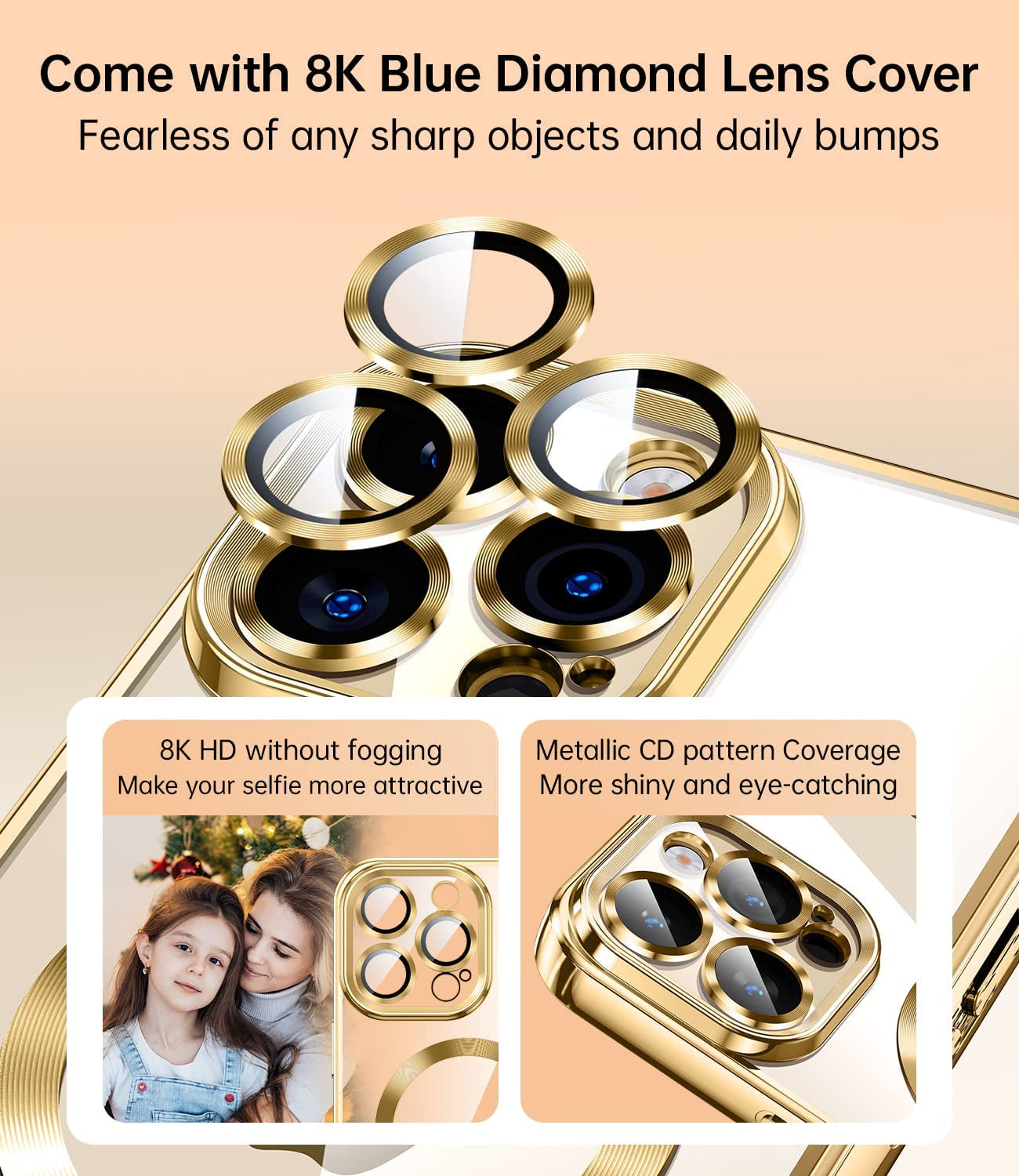 JUESHITUO Magnetic Clear for Iphone 14 Pro Max Case with Full Camera Protection [Never Yellow] [No.1 Strong N52 Magnets] [Military Grade Drop Protection] for Women Girls Phone TPU Case (6.7")-Golden  JUESHITUO   