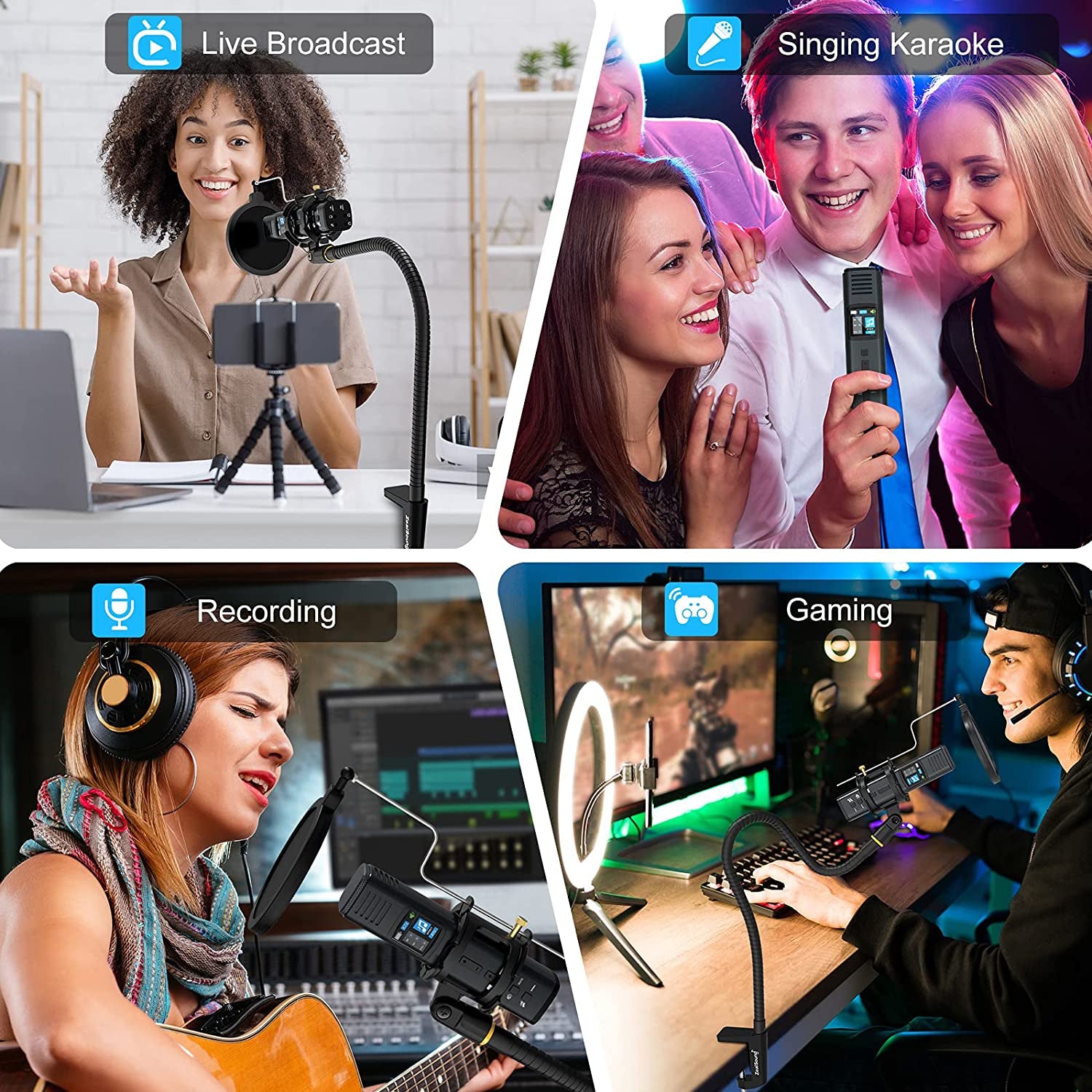 Zealsound Studio Microphone, Condenser Recording Microphone for Phone & Computer Mac Tablet, Metal DJ Mixer Mic with Gooseneck Arm Clamp Mount for Singing Podcasting Streaming Youtube Tiktok Videos  ZealSound   