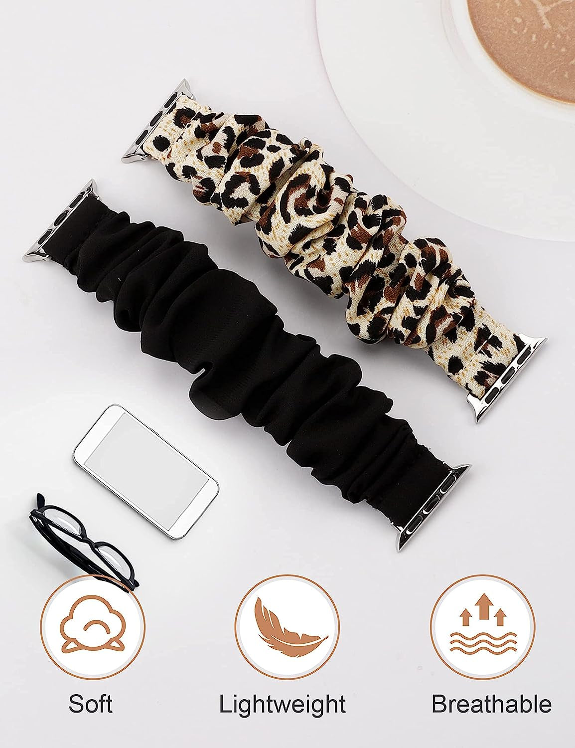 TOYOUTHS 2 Packs Scrunchie Elastic Watch Bands Compatible with Apple Watch Bands 44Mm 42Mm 40Mm 38Mm 41Mm 45Mm for Women Stretchy Bands Bracelet Replacement Bands for Iwatch Series 8/7/6/5/4/3/2/1/SE  TOYOUTHS   