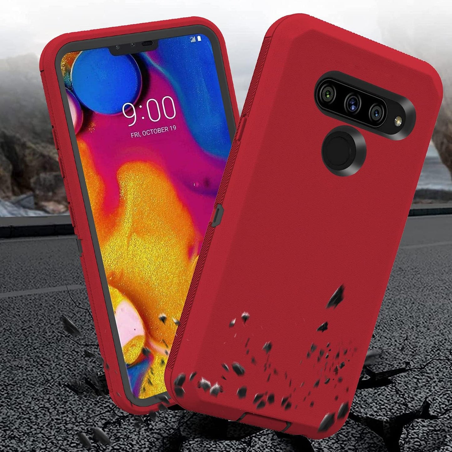 Stroson Compatible with LG V40 Thinq Case, LG V40 Case, with Screen Protector Kickstand Holder Shockproof Protective Phone Case Hard Shell Full Body Defender Cover for LG V40 Thinq (Red/Black)  Stroson   