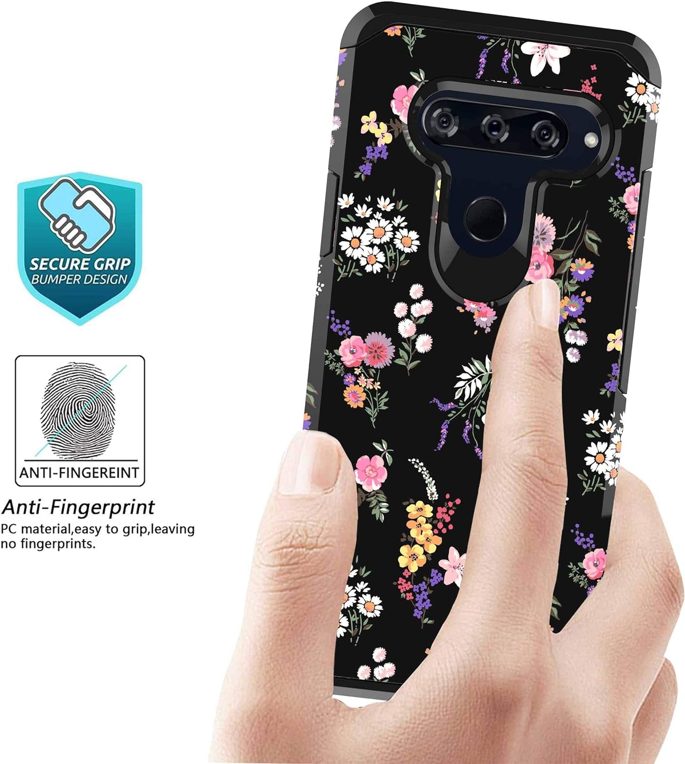 Shinymax Protective Phone Case for LG V40/LG V40 Thinq,Flowers Design Heavy Duty Hybrid Dual Layer Armor Cover Cute Flexible Sturdy Anti-Scratch Shockproof Bumper Case for Women and Girls-Floral/Black  ShinyMax   
