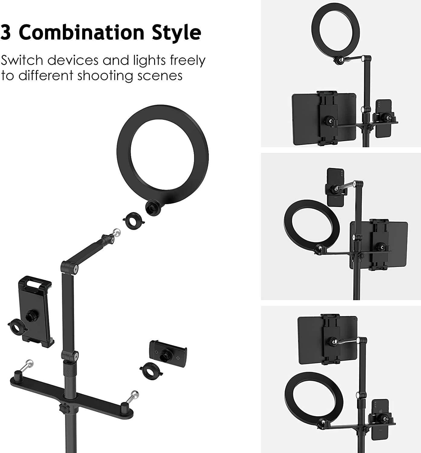 Supedesk Selfie Ring Light Phone Tablet Stand, 8" LED, 3-In-1, Overhead Phone Stand, Compatible with 4.5-13" Phone&Tablet, Adjustable Long Arm, Youtube/Tiktok Video, Zoom, Live Stream  SupeDesk   