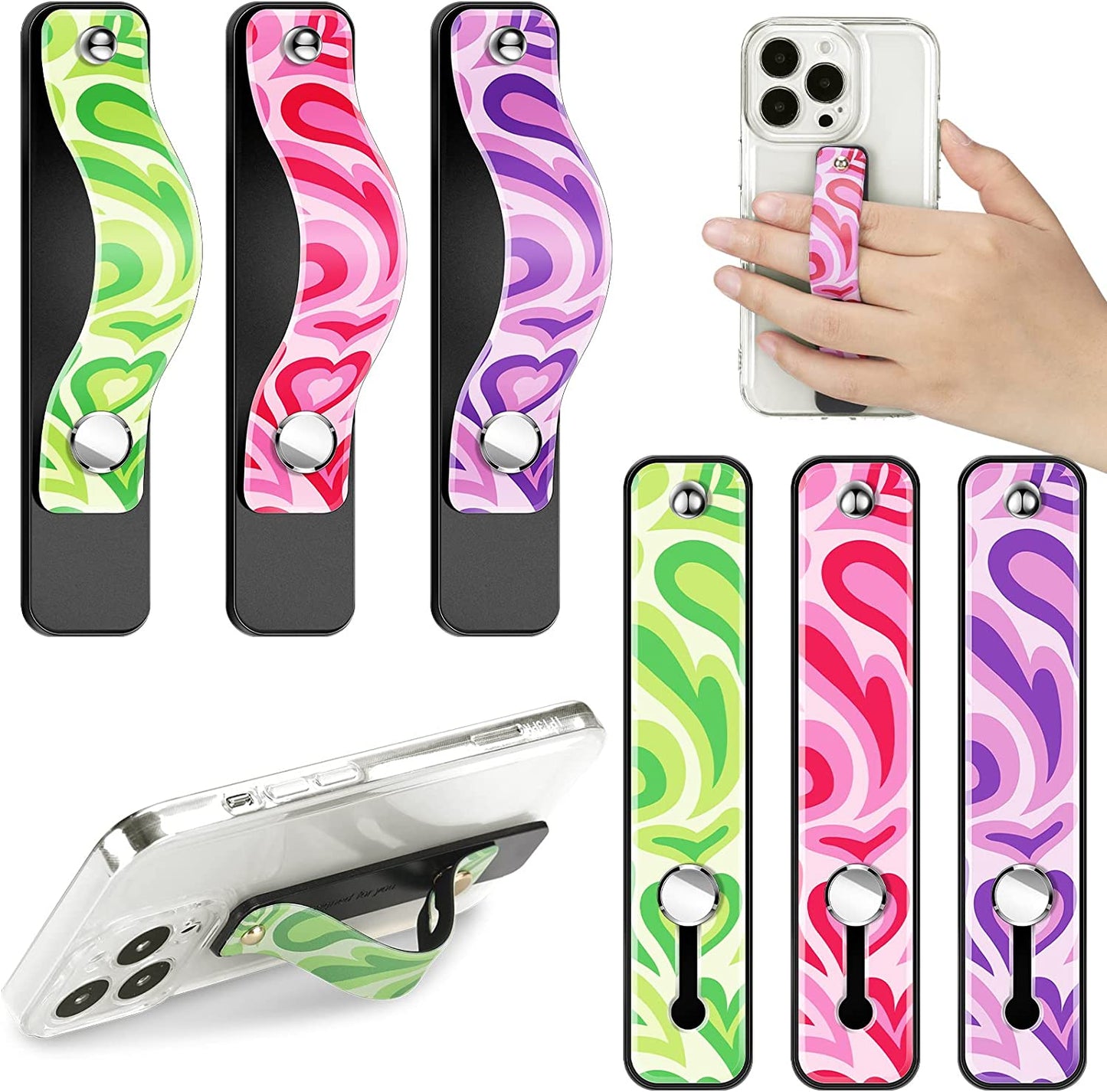 Weewooday 6 Pieces Phone Strap Grip Holder Finger Cell Phone Grip Telescopic Phone Finger Strap Stand Universal Finger Kickstand for Most Smartphones (Dreamy Colors)  Weewooday Stylish  
