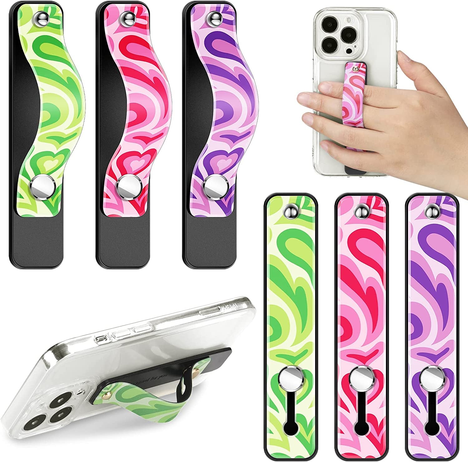 Weewooday 6 Pieces Phone Strap Grip Holder Finger Cell Phone Grip Telescopic Phone Finger Strap Stand Universal Finger Kickstand for Most Smartphones (Tie Dye Colors)  Weewooday Stylish  
