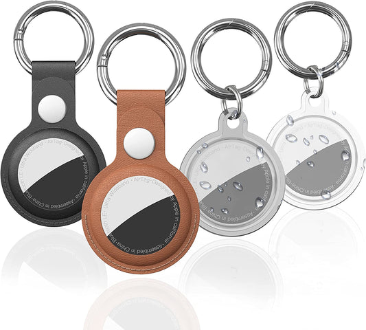 [4 Packs] Waterproof Airtag Keychain & Leather Air Tag Holder, Airtag Case with Key Ring for Apple Airtags, IPX8 Airtag Cover for Wallet, Luggage, Cat, Dog, Pets  DamonLight   