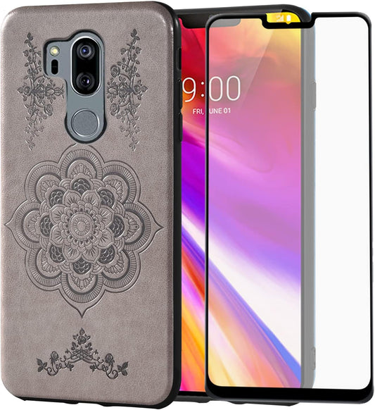 Asuwish Compatible with LG G7 Thinq Case and Tempered Glass Screen Protector Thin Slim TPU Flower Cell Phone Cover for LGG7 One G 7 plus LG7 Fit Lg7Thinq 7G Thin Q G7+ G7Thinq Lgg7Thinq Women Men Grey  Asuwish   