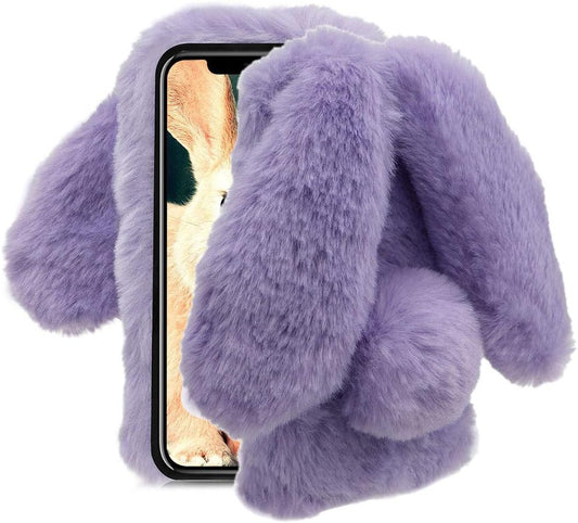 Compatible with Samsung Galaxy Note 20/Note 20 5G Case Rabbit Fur Ball Case Cute 3D Homemade Diamond Winter Warm Soft Furry Fluffy Fuzzy Bunny Ear Plush Purple Phone Case Cover for Girls Women Aearl  Areall   