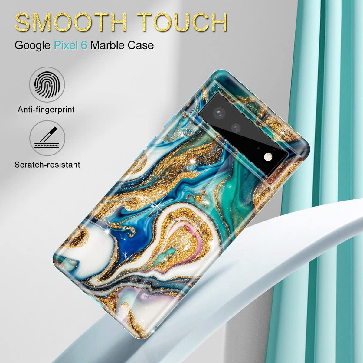 Btscase Gold Glitter Marble - Slim Shockproof Protective Cover for Google Pixel 6 (2021) - Blue/Drift Sand  Btscase   