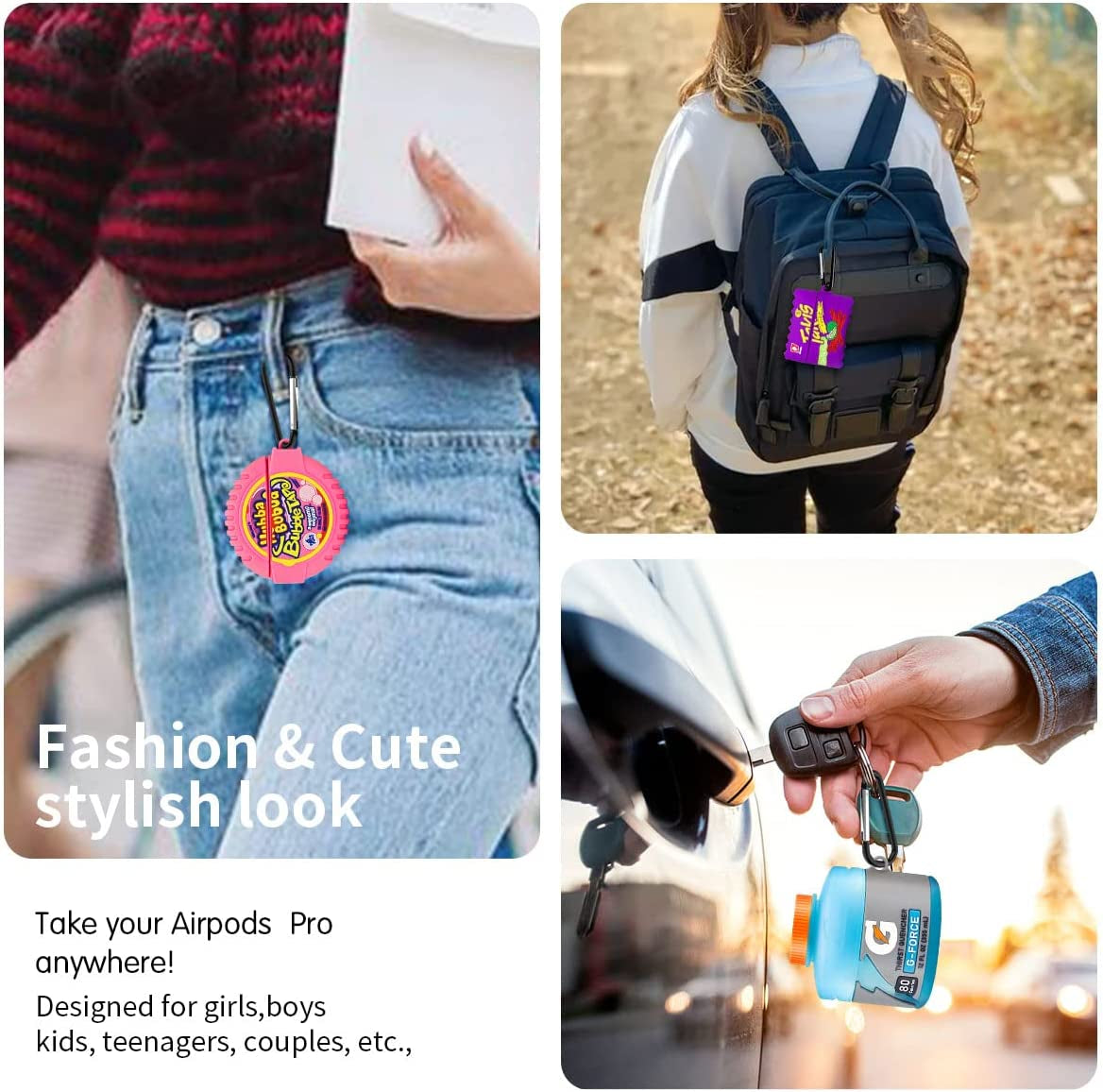 [3Pack]Cute Cover for Airpod Pro/Airpod Pro 2 Case, Sport Water+Purple Potato+Bubble Gum Air Pod Pro Silicone Case Funny 3D Cartoon Food Design for Airpods Pro & Airpods Pro 2 Case for Girls Boys Kids  YIPINJIA   