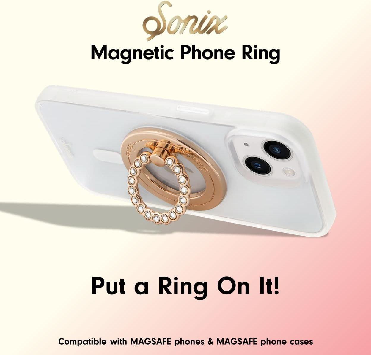 Sonix Magnetic Phone Ring Holder with Finger Ring and Phone Stand for Iphone 14/13 / 12 Series Magsafe Cases (Gold/Clear)  Lenntek   