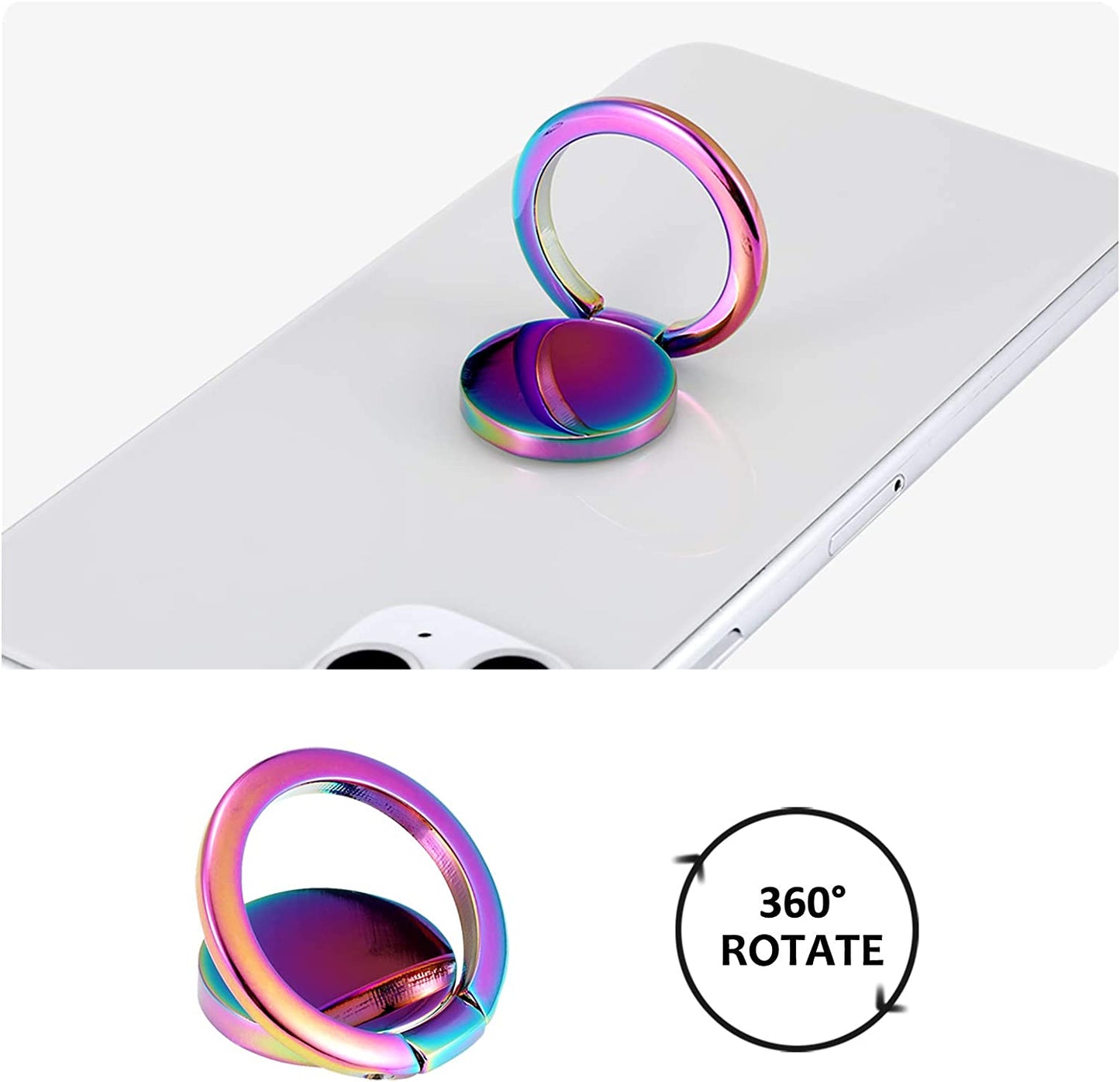 Lenoup Rainbow Cell Phone Ring Stand Holder,Multicolor Ring Grip Kickstand,Iridescent 360 Rotation Metal Finger Ring for Phones,Pad  lenoup   
