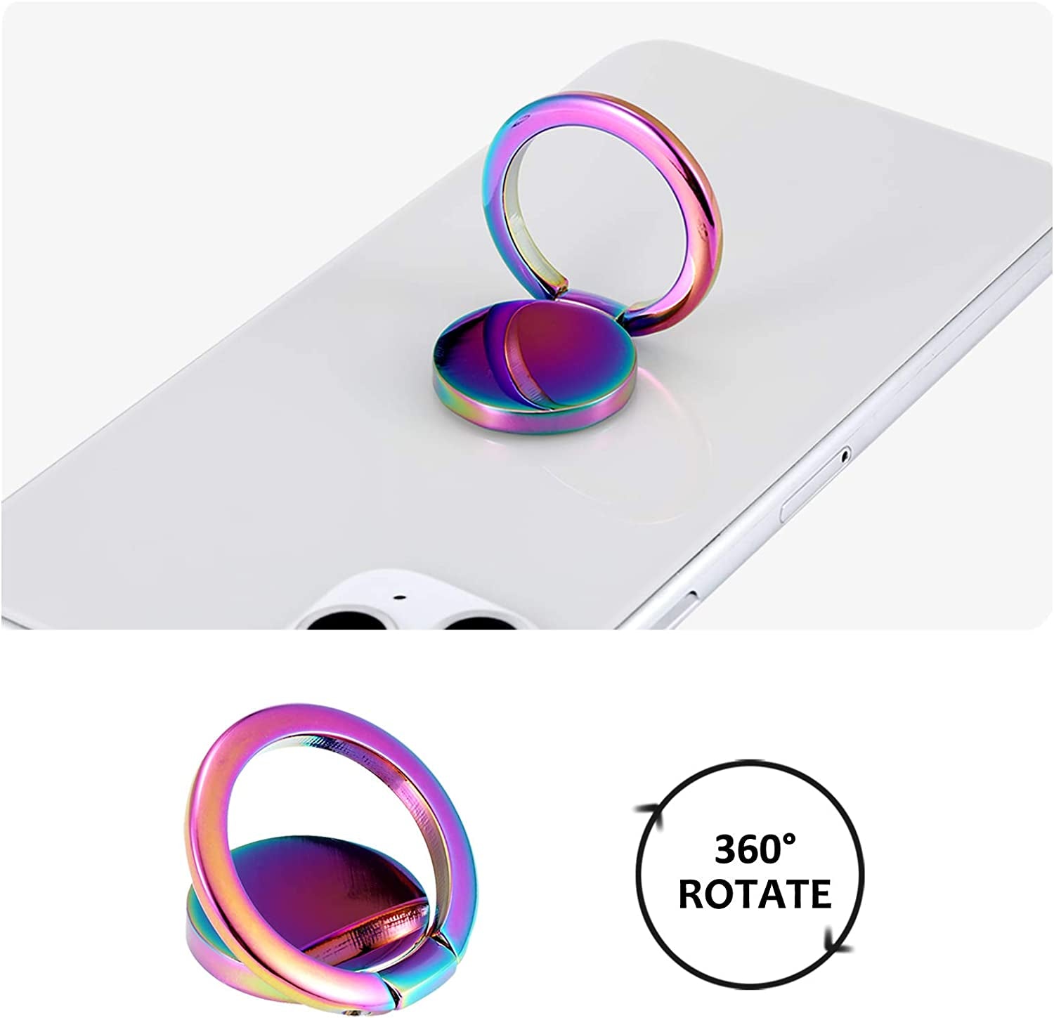 Lenoup Rainbow Cell Phone Ring Stand Holder,Multicolor Ring Grip Kickstand,Iridescent 360 Rotation Metal Finger Ring for Phones,Pad  lenoup   
