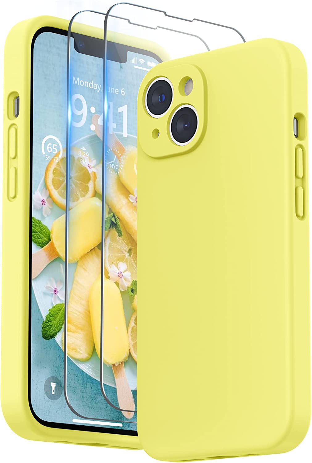 SURPHY Compatible with Iphone 14 Case with Screen Protector (Camera Protection + Soft Microfiber Lining) Liquid Silicone Phone Case 6.1 Inch 2022, Blue Jay  SURPHY Yellow  