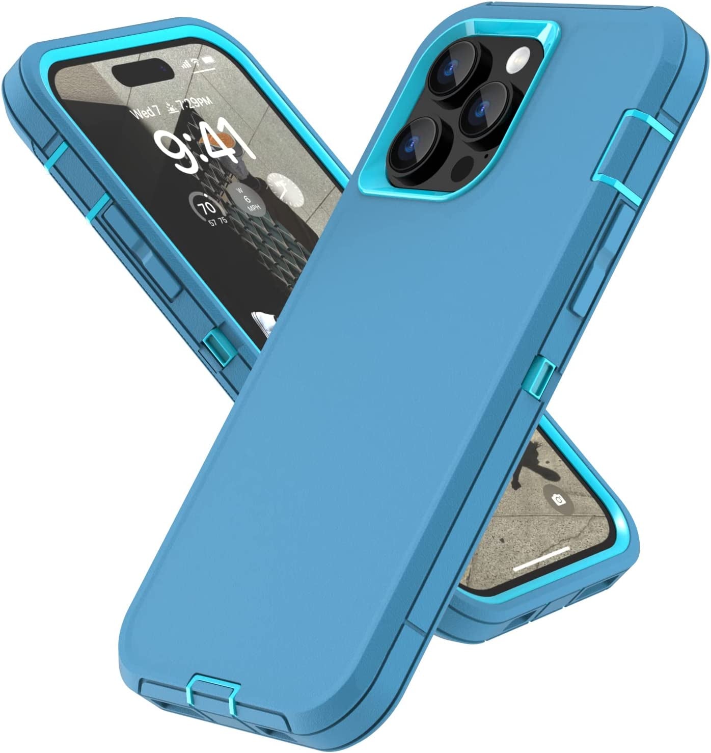 For Iphone 14 Pro Max Case with Full Body Protection, Heavy Duty Shockproof Military Grade 3 in 1 Silicone Rubber with Hard PC Rugged Durable Phone Cover for 14 Pro Max 6.7 Inch. (Teal Ltblue)  Sansunto   