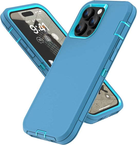 For Iphone 14 Pro Max Case with Full Body Protection, Heavy Duty Shockproof Military Grade 3 in 1 Silicone Rubber with Hard PC Rugged Durable Phone Cover for 14 Pro Max 6.7 Inch. (Teal Ltblue)  Sansunto   