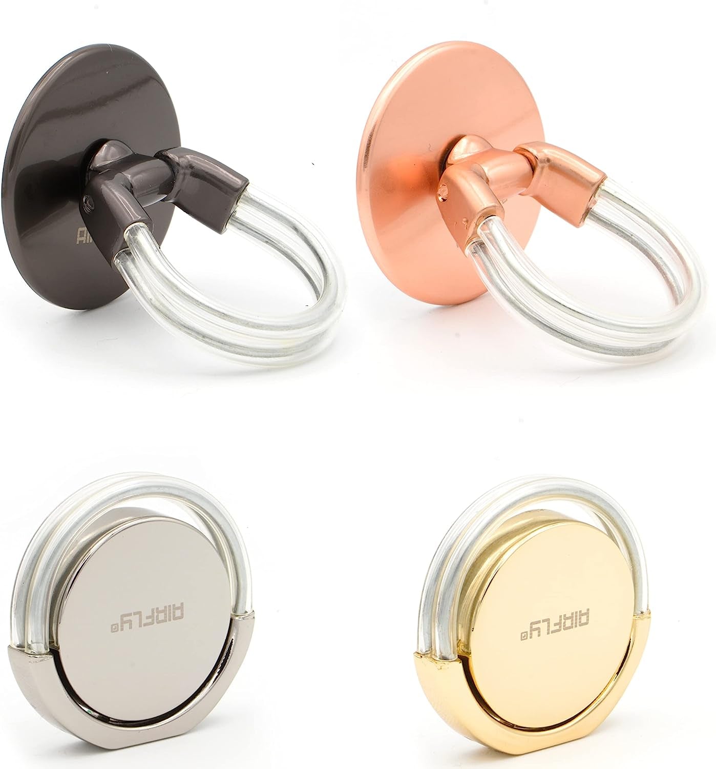 Airfly Phone Finger Ring Holder, 4 in 1, Universal Metal Phone Ring, Table Stand Kickstand, Car Vent Mount, Finger Grip Compatible All Smartphones, Black  AirFly SF Black-Matte, Rose-Matte, Silver-Ring, Gold-Ring  