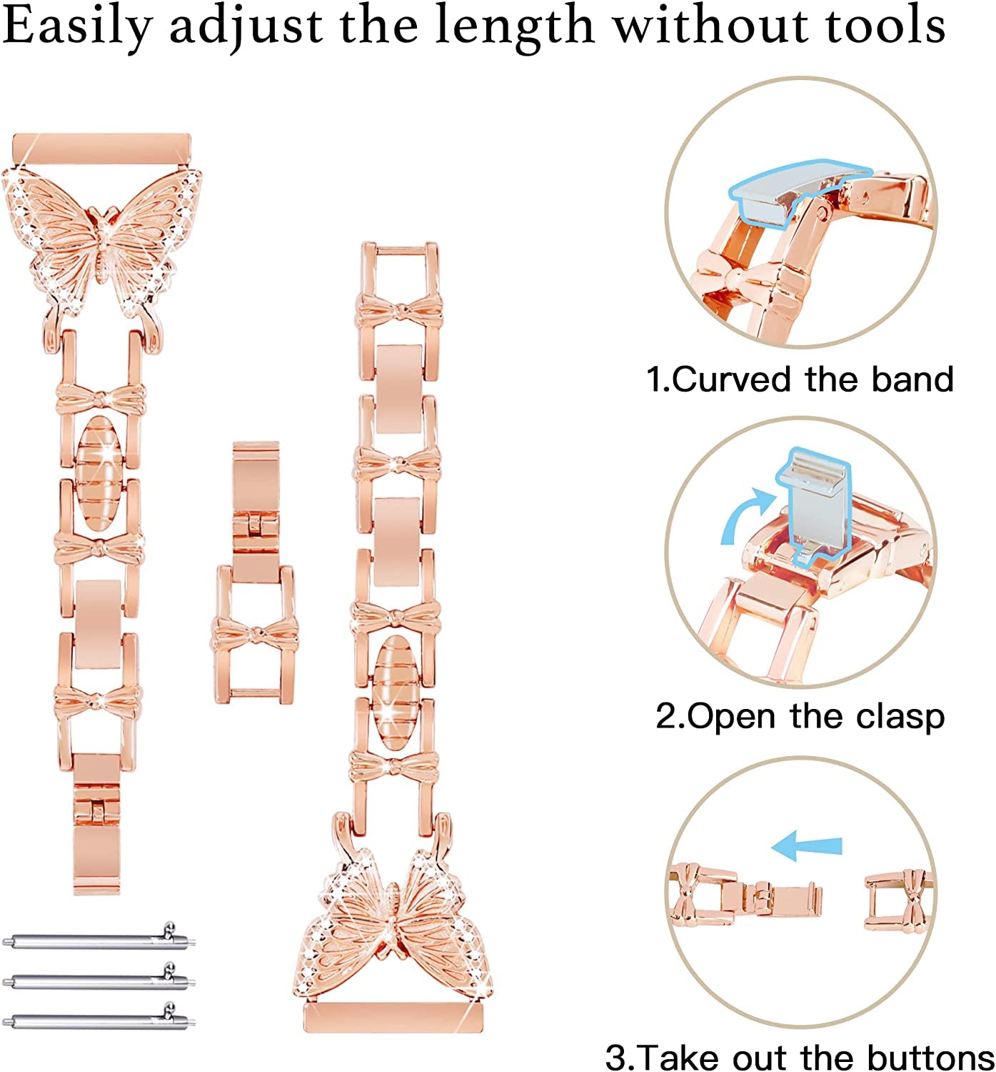 G-Ficu Galaxy Watch 4 Band 20Mm Butterfly Band for Samsung Galaxy Watch 5 & 4 Band 40Mm 44Mm, Women Bling Diamond Slim Band, Cute Luxury Metal Band for Watch 5 Pro/Watch 4 Classic 42Mm 46Mm/Watch 3 41Mm/Active 2(Rose Gold)  Green ficus   