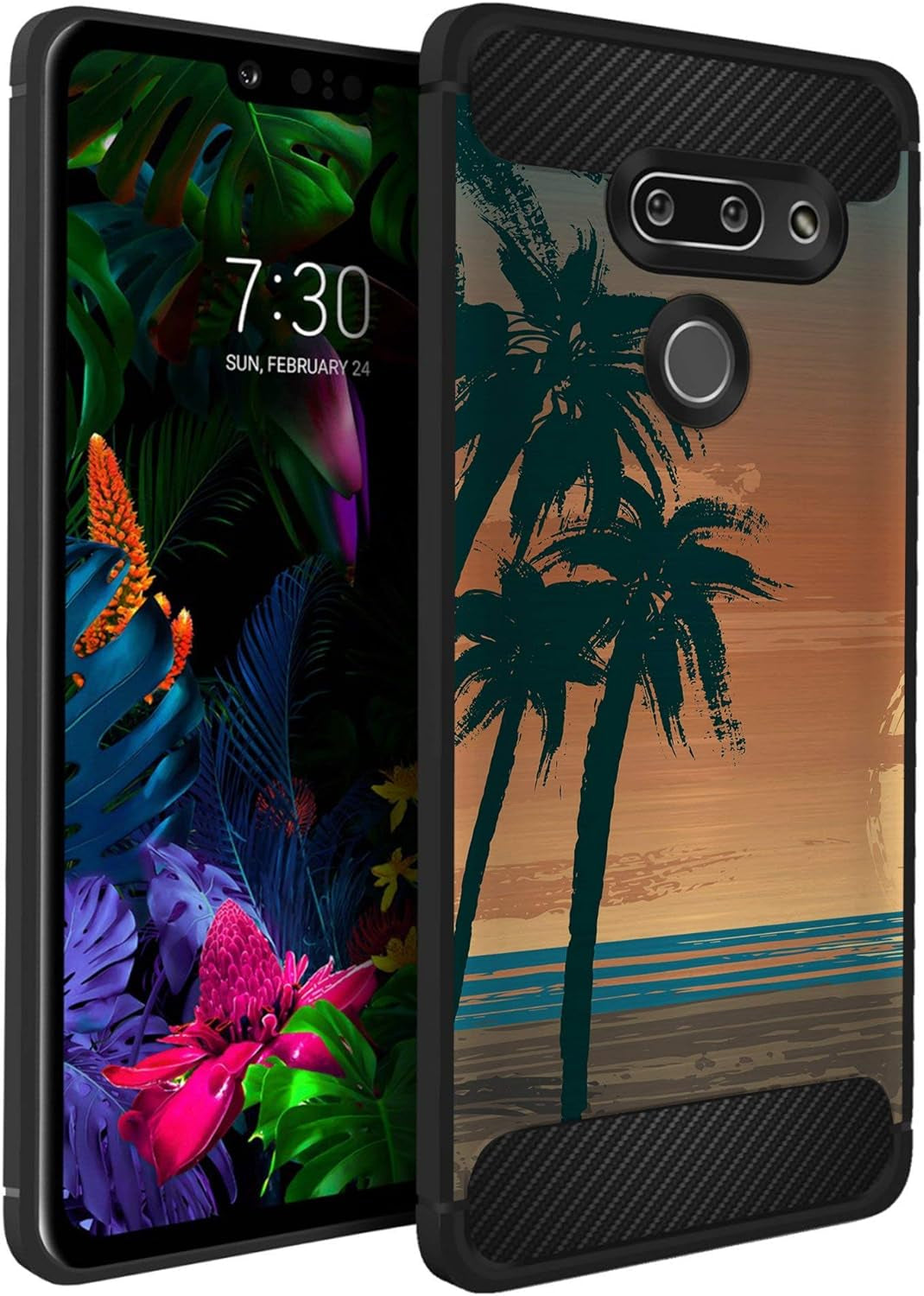 Casesondeck Case Compatible with LG G8 Thinq/Lg G8 -Flexible and Durable Shock Absorption with Carbon Fiber Accents and Designs (Deer Skull)  CasesonDeck Beach Palms  