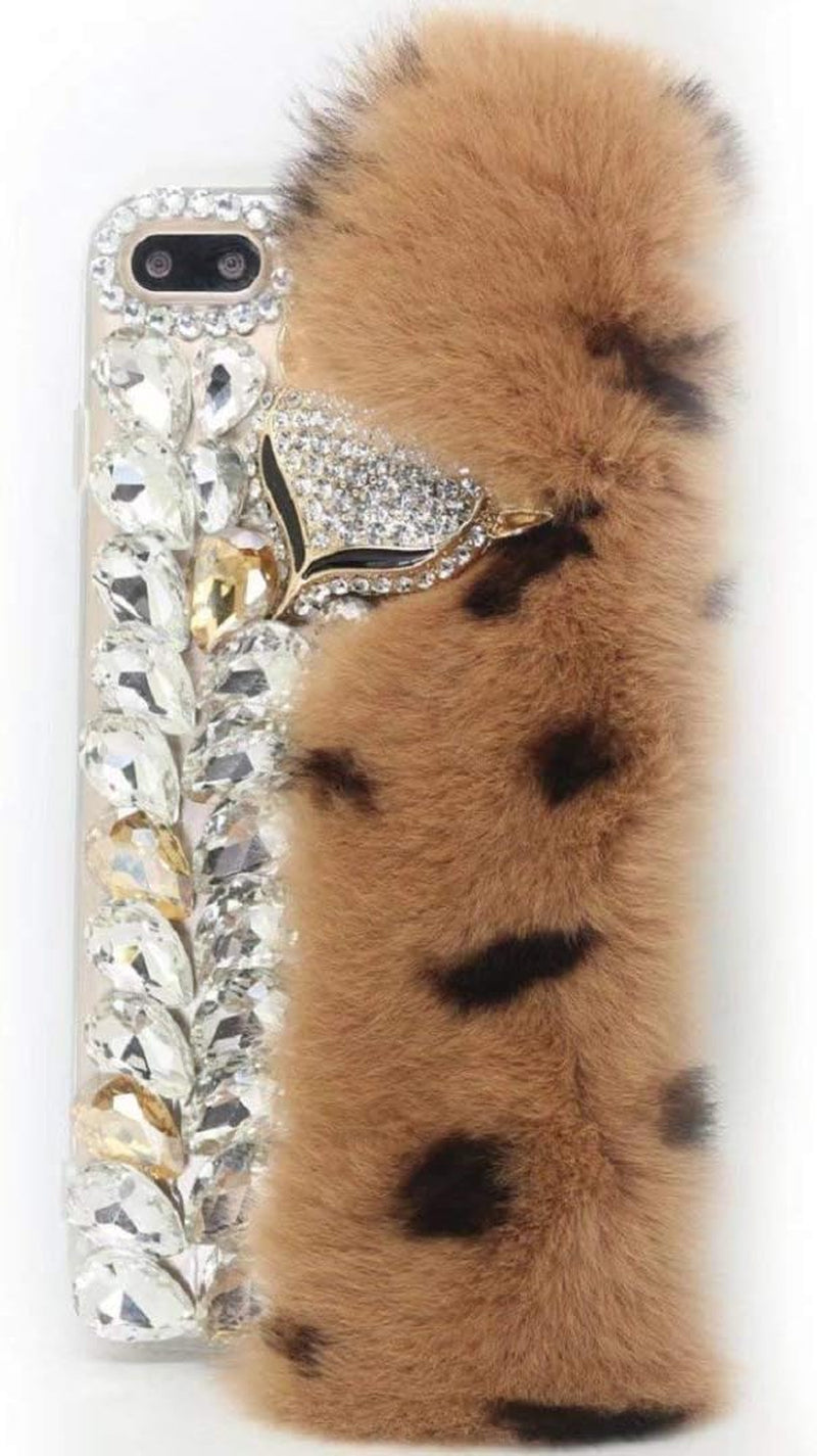 Case for LG G8 Thinq, 3D Handmade Luxury Fox Head Fluffy Rabbit Fur Sparkle Stunning Stones Crystal Rhinestone Bling Diamond Glitter Case for LG G8 Thinq (Q03)  RB-CASE Q10 Lg G8 Thinq 