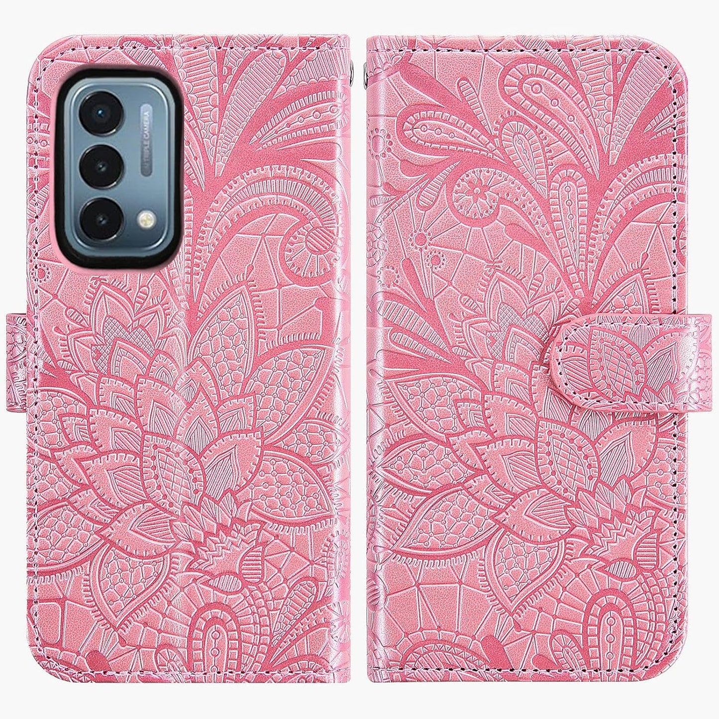 Asuwish Phone Case for Oneplus Nord N200 5G with Screen Protector and Lace Wallet Cover Flip Card Holder Stand Cell Accessories One plus N 200 G5 1 plus 200N 1Plus One+ 1+ N2005G 2021 Women Rose Gold  Asuwish   