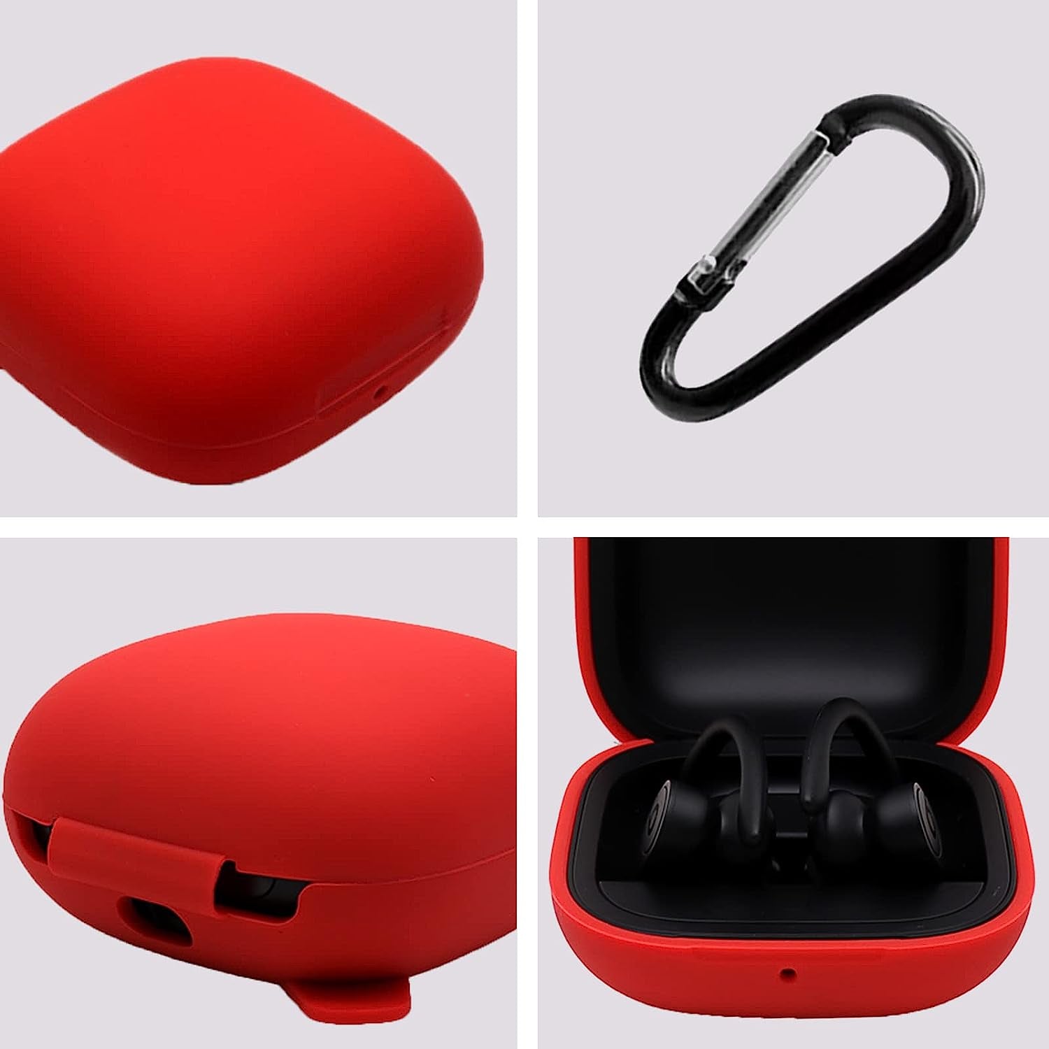Powerbeats Pro Case Cover, VAEKNVG Soft Silicone Case for Beats Powerbeats Pro Wireless Earbuds Shockproof Protective Earbuds Case with Carabiner Accessories(Red)  VAEKNVG   