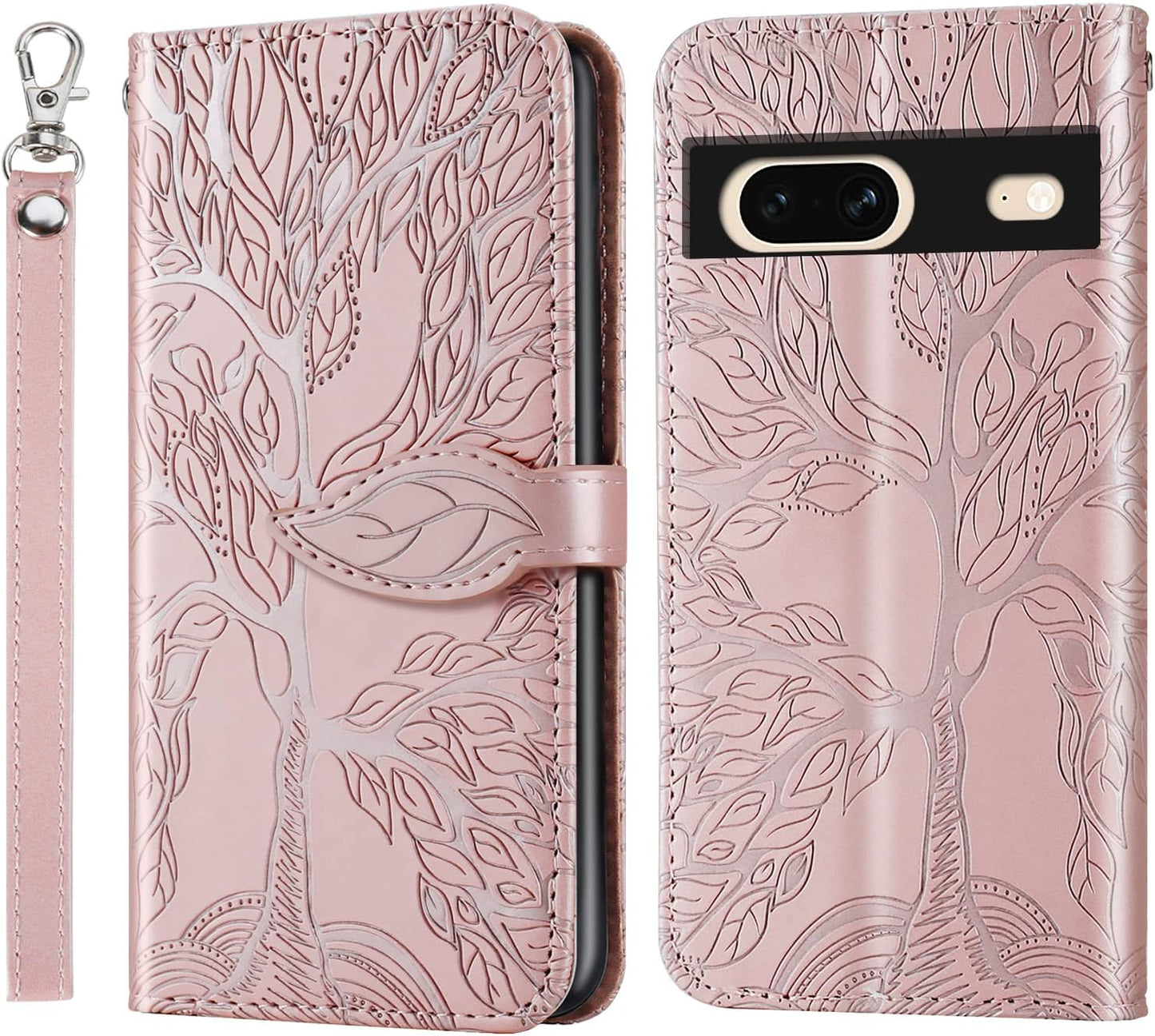 Varohix Google Pixel 6 Wallet Case with Card Holder/Slot,Pu Leather Folio Flip Shell [Kickstand][Magnetic Closure][Wrist Strap] Shockproof Cover Fit Google Pixel 6(6.4''),Brown  Varohix Rose Gold Google Pixel 7 