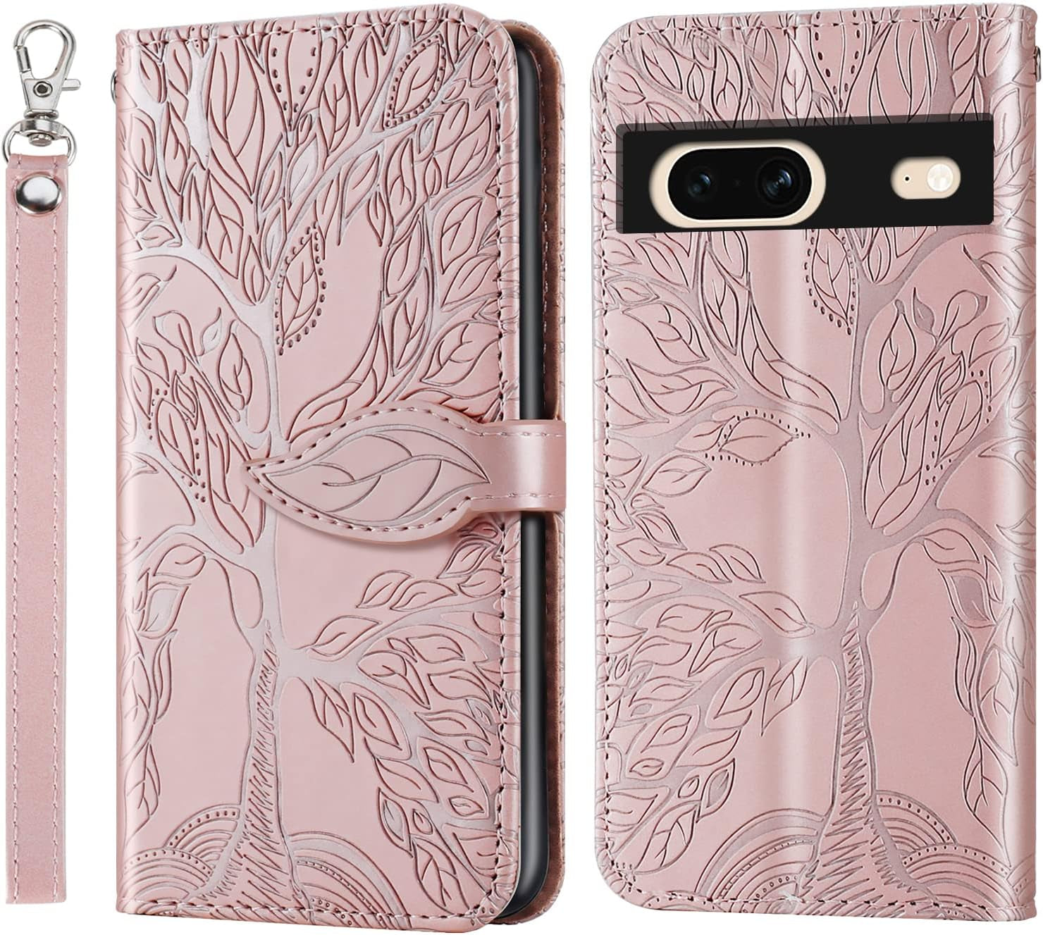 Varohix Google Pixel 6 Wallet Case with Card Holder/Slot,Pu Leather Folio Flip Shell [Kickstand][Magnetic Closure][Wrist Strap] Shockproof Cover Fit Google Pixel 6(6.4''),Brown  Varohix Rose Gold Google Pixel 7 