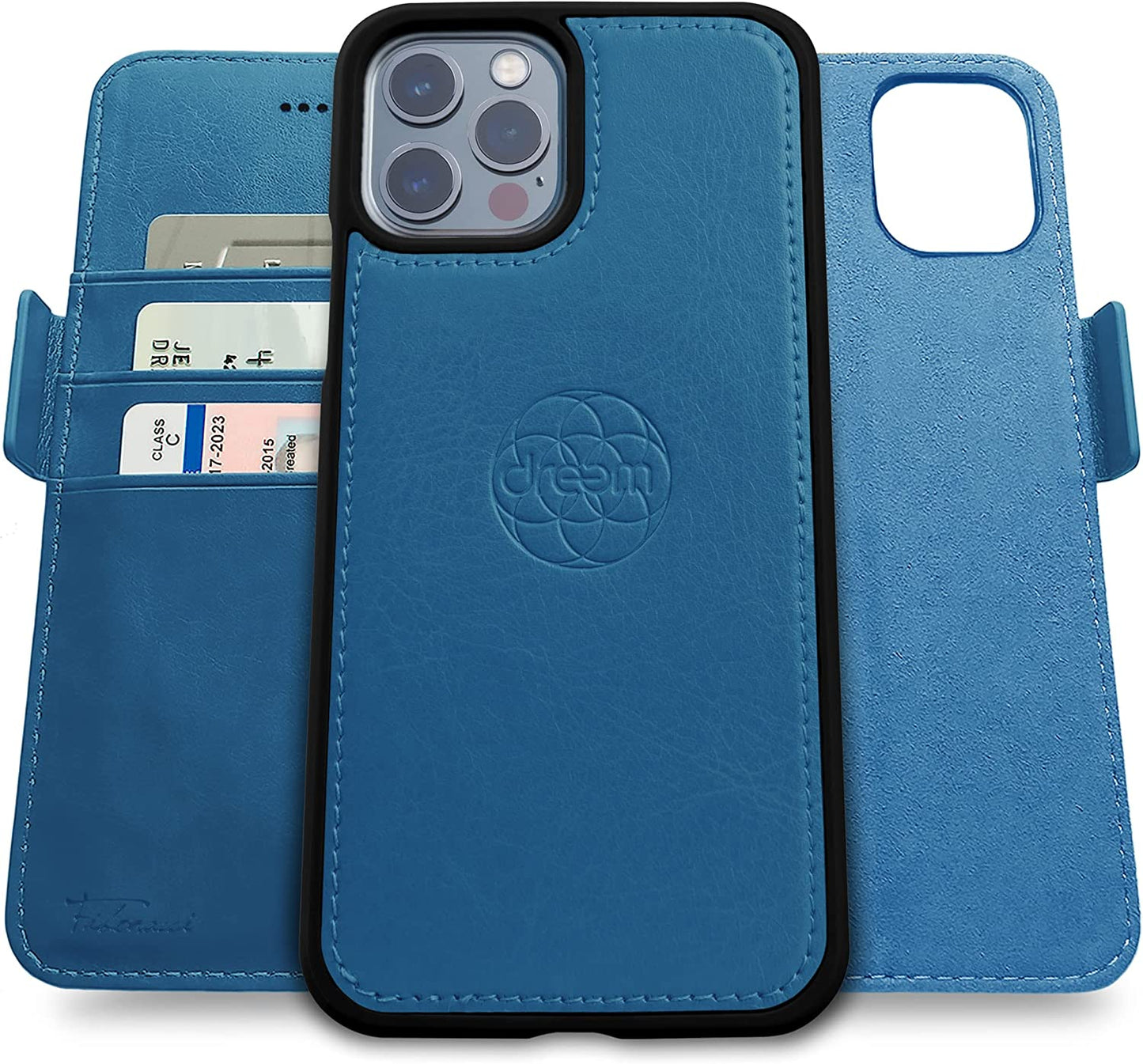 Dreem Fibonacci 2-In-1 Wallet Case for Apple Iphone 13 Pro Max - Luxury Vegan Leather, Magnetic Detachable Shockproof Phone Case, RFID Card Protection, Magsafe Compatible - Coffee  Dreem Slate iPhone 13 Pro Max 