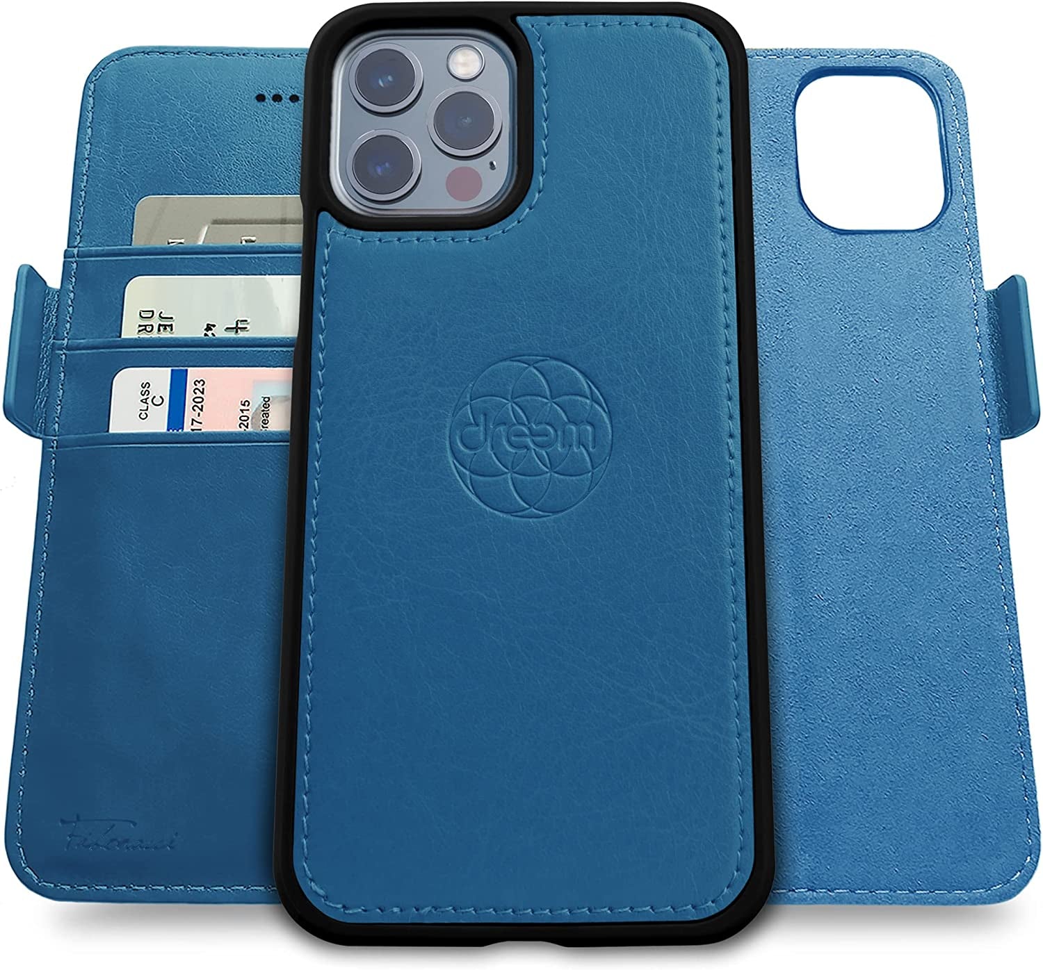 Dreem Fibonacci 2-In-1 Wallet Case for Apple Iphone 13 Pro Max - Luxury Vegan Leather, Magnetic Detachable Shockproof Phone Case, RFID Card Protection, Magsafe Compatible - Coffee  Dreem Slate iPhone 13 Pro Max 