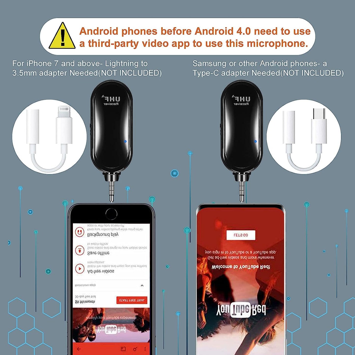 Amazmic Wireless Lavalier Microphone, Portable UHF Wireless Lapel Microphone System up to 70Ft Range Rechargeable Transmitter & Receiver, for Iphone, Andorid Phone, DSLR Camera, PC, Speaker  Amazmic   