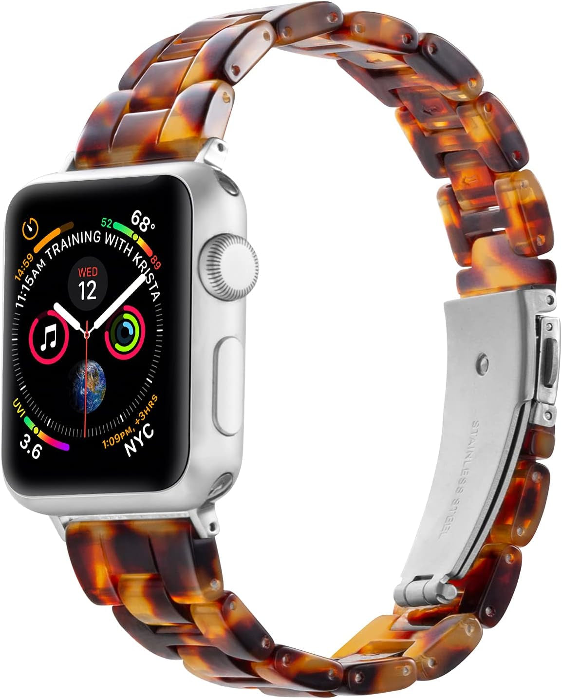 Sangaimei Light Fashion Resin Apple Watch Band with Stainless Steel Buckle Compatible Apple Watch Band 45Mm 44Mm 42Mm 41Mm 40Mm 38Mm Replacement Iwatch Series 8 7 6 5 4 3 2 1 SE for Women Starlight  SaNgaiMEi Tortoise Stone 38mm/40mm/41mm 