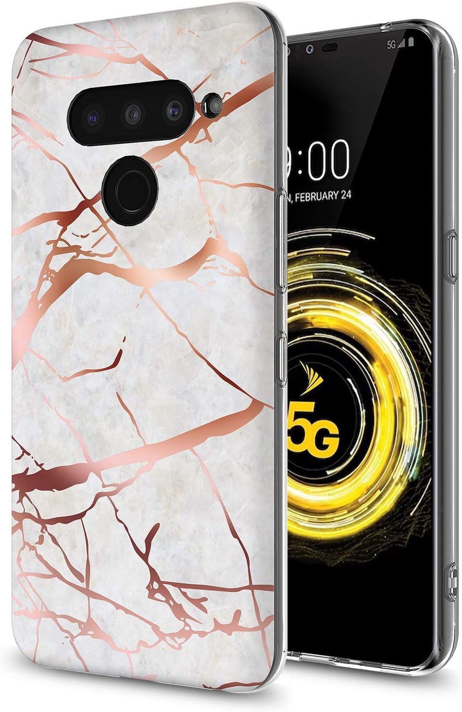 GORGCASE Phone Case Compatible for LG V40 THINQ 2018 Case, LG V40 CASE with Screen Protector,Slim PC Anti-Scratch Shock-Proof Cute Sparkle Bling Girls Women Protective Cover for LG V40 Black Flower  GORGCASE Muosha Grey Rose Gold  