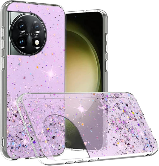 Compatible with Oneplus 11 Case Glitter Clear Green, Oneplus 11 Phone Case Silicone Transparent Soft TPU Women Girls Shockproof Protective Slim Cover (Purple)  Wousunly   