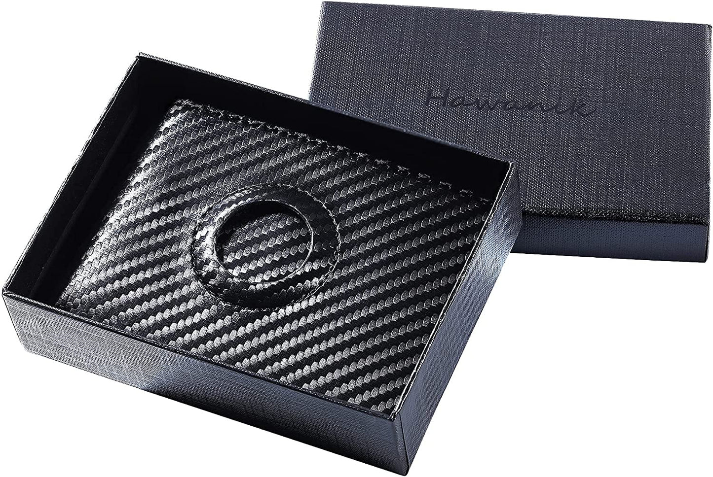 Hawanik Mens Bifold Wallet for Airtag Carbon Fiber Texture, Slim RFID Blocking Wallet with Built-In Holder for Airtag  Hawanik   