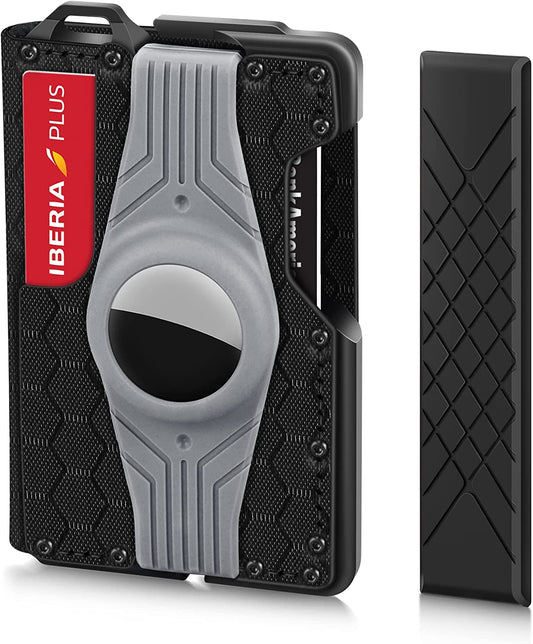 Tactical Minimalist Wallet for Men, Slim Rfid-Blocking Metal Card Holder, Front Pocket Men’S Nylon Leather Dapper Bifold Wallet with Money Clip with Band Compatible with Airtag Grid ( No Airtag )  MURADIN   