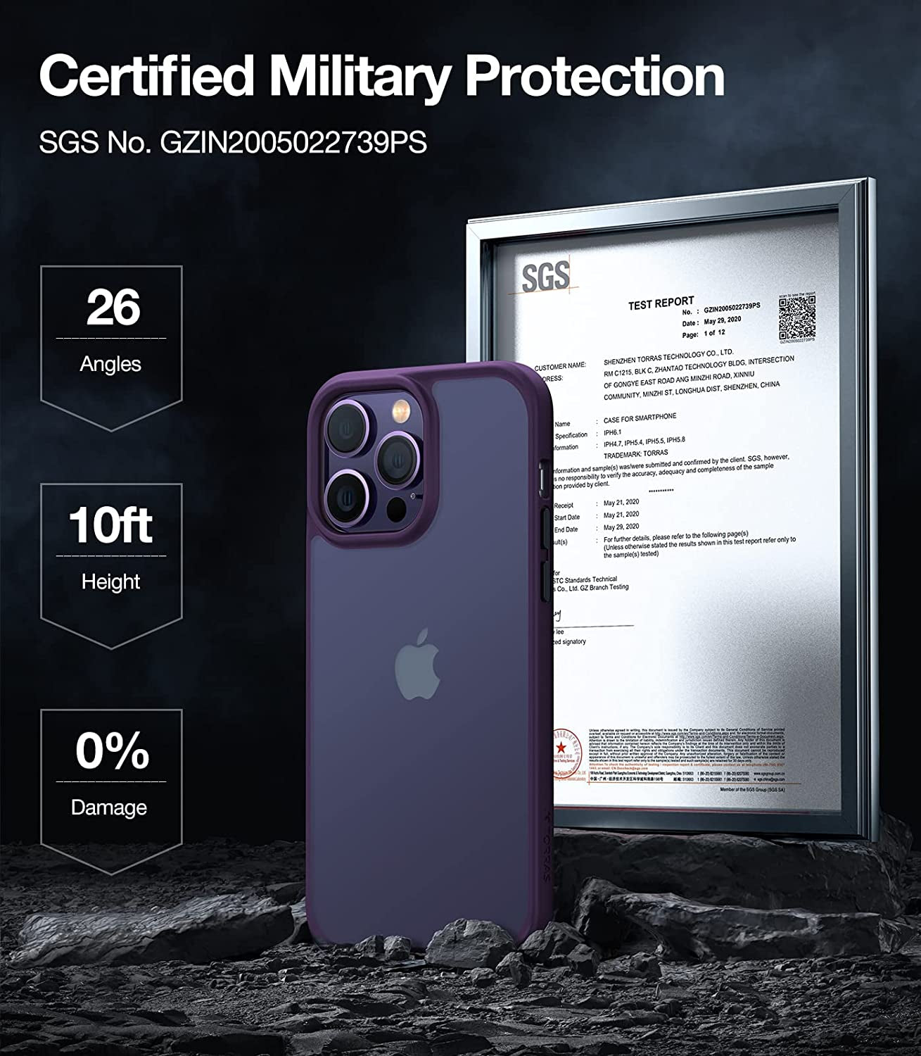 TORRAS Shockproof Designed for Iphone 14 Pro Case, [Military-Grade Drop Tested] Translucent Matte Hard Back with Silicone Slim Protective Anti-Fingerprint Anti-Scratch Phone Case Guardian 2022, Purple  TORRAS   
