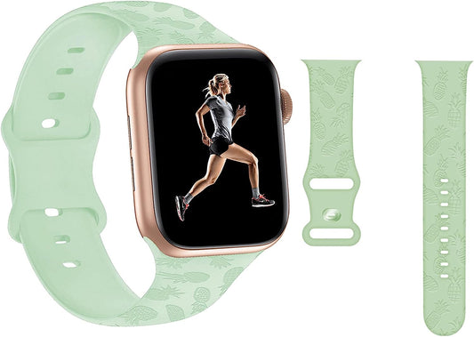 Engraved Pineapple Watch Bands Compatible with Apple Watch 42Mm 44Mm 45Mm, Men Girls Women Laser Printed Soft Silicone Sports Wristband Strap Replacement for Iwatch SE & Series 7/6/5/4/3/2/1 (Green)  Hi-Yoohere   