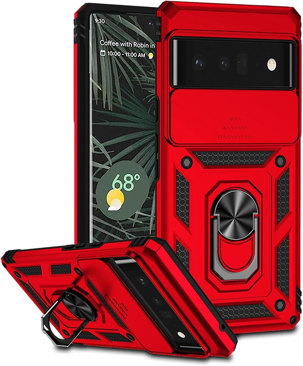 Yodueiv for Pixel 6 Pro Case, Google 6 Pro G8VOU with Slide Camera Cover, Magnetic Ring Car Mount Holder Kickstand Protective Cases Cover for Google Pixel 6 Pro 5G Green  Yodueiv Red  