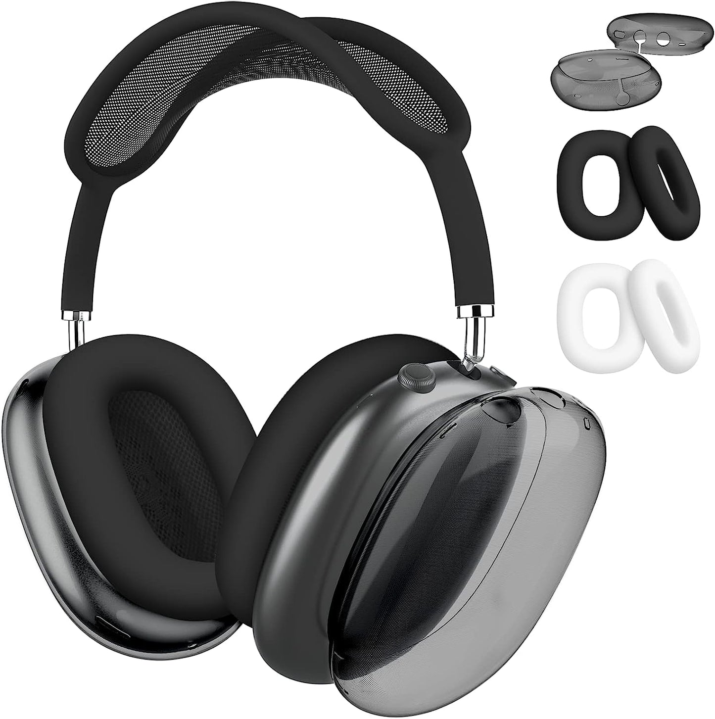 MOLOPPO for Airpods Max Case Cover, Clear Soft TPU Skin Anti-Scratch, Transparent Accessories Ultra Protective Cover for Apple Airpods Max(Clear)  MOLOPPO FD-Clear Black+Ear White/Black  