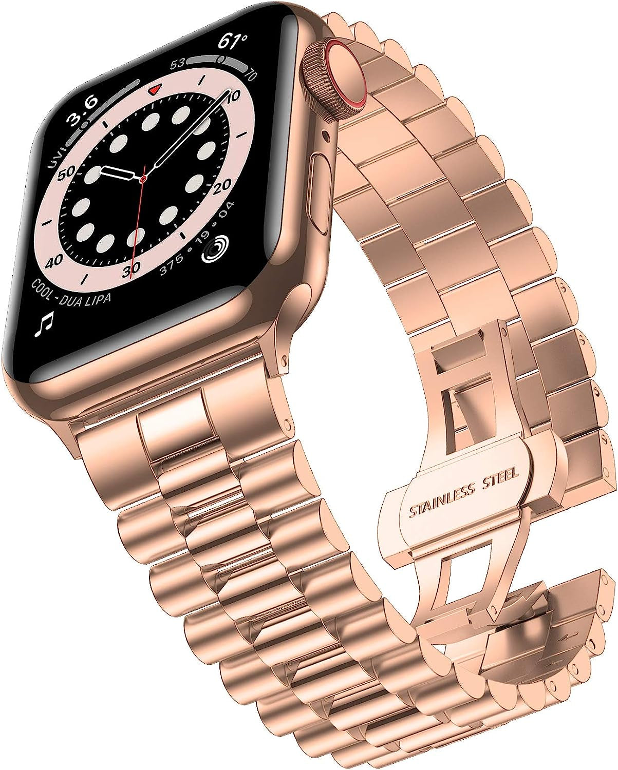 Baozai Compatible with Apple Watch Band Series 5 44Mm 42Mm, Stainless Steel Iwatch Band with Butterfly Folding Clasp for Iwatch Band Series 5/4/3/2/1  baozai 3Rows-Rose Gold 41/40/38 mm 