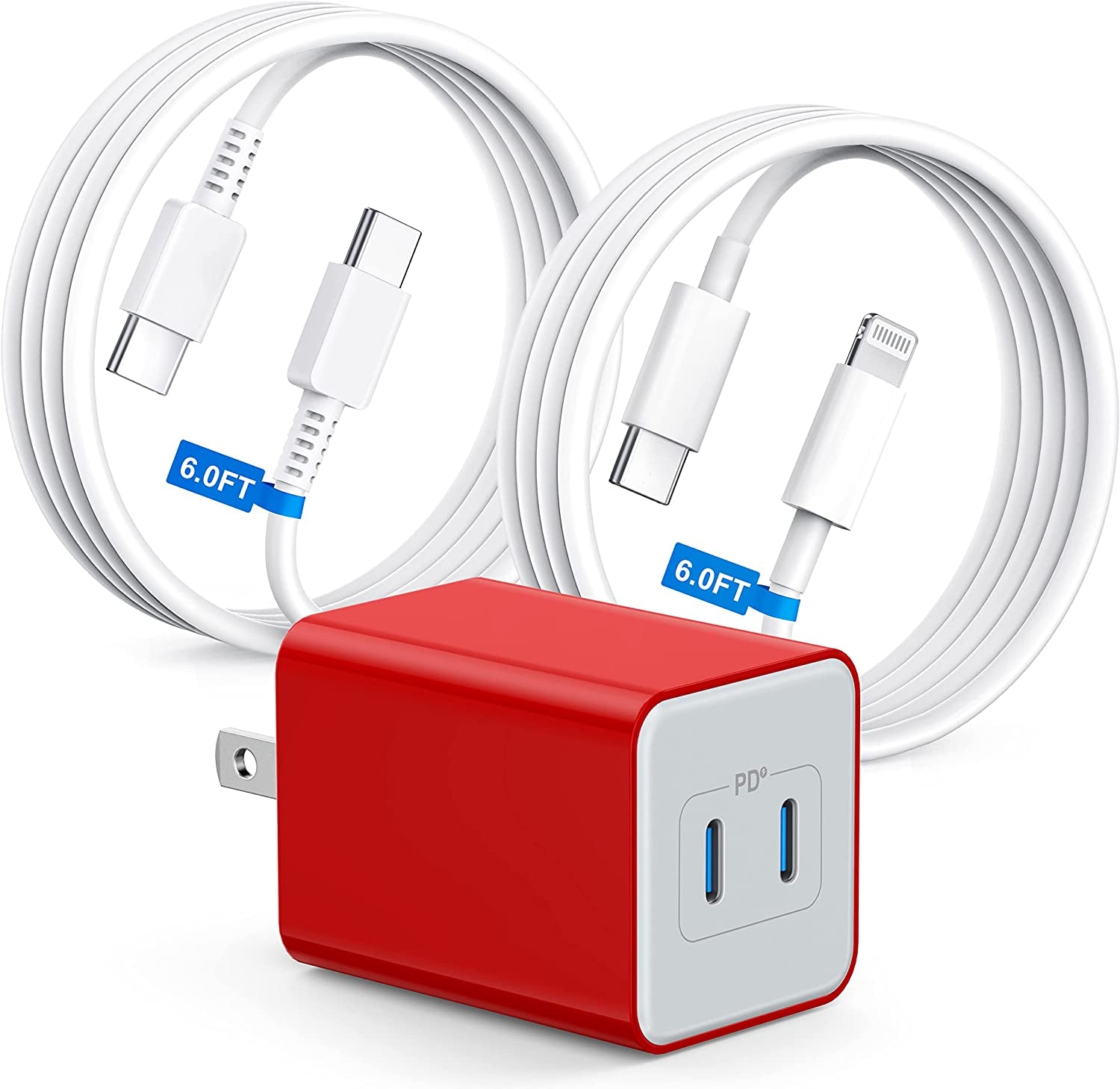 【2023 New】 35W Dual USB-C Port Compact Power Adapter [Mfi Certified] PD 3.0 Gan Foldable USB Type C Plug Fast Wall Charger Block for Iphone 13 12 11 14 Pro Max plus Mini, Ipad, Airpods, Macbook Air  Shenzhen Hua Nan Tong Electronic Technology Co.,Ltd. Red  