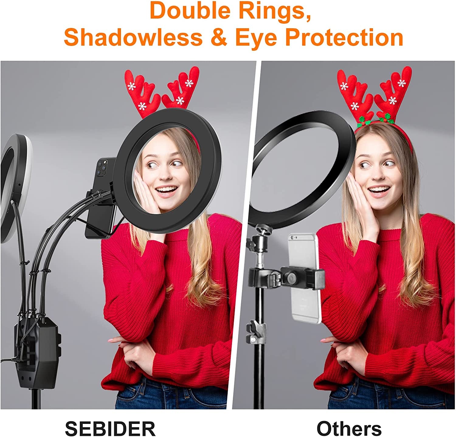 SEBIDER Dual 36W 6500K LED Ring Light with 73" Extendable Tripod Stand & Phone Holder, Portable Light Rings with Carry Bag for Youtube Video/Selfie/Live Stream/Makeup/Tiktok  SEBIDER   