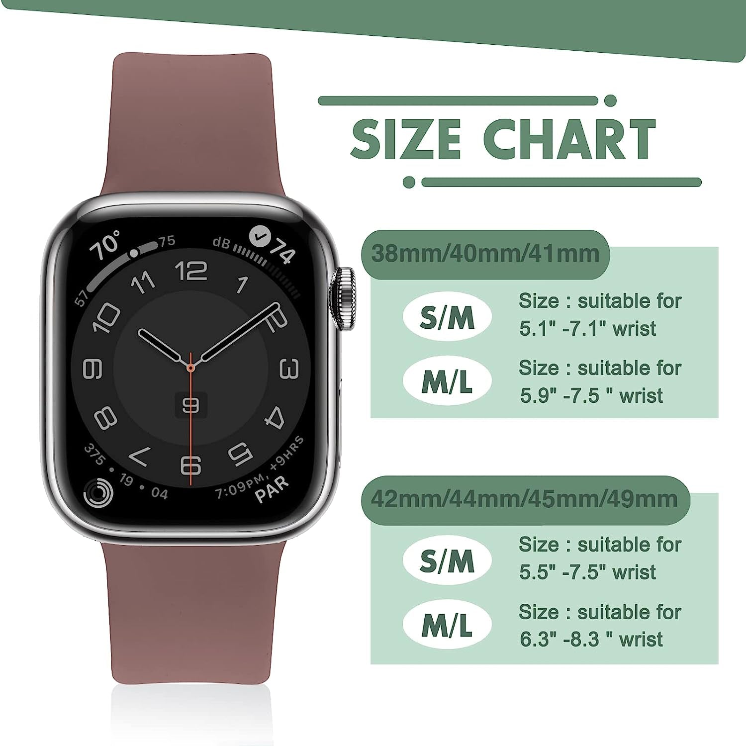 Tighesen Sport Bands Compatible with Apple Watch Band 38Mm 40Mm 41Mm 42Mm 44Mm 45Mm 49Mm S/M M/L for Women/Men Waterproof Soft Silicone Replacement Strap Accessories for Iwatch Ultra SE Series 8/7/6/5/4/3/2/1(Smokey Mauve, 38/40/41Mm M/L)  SinceC   